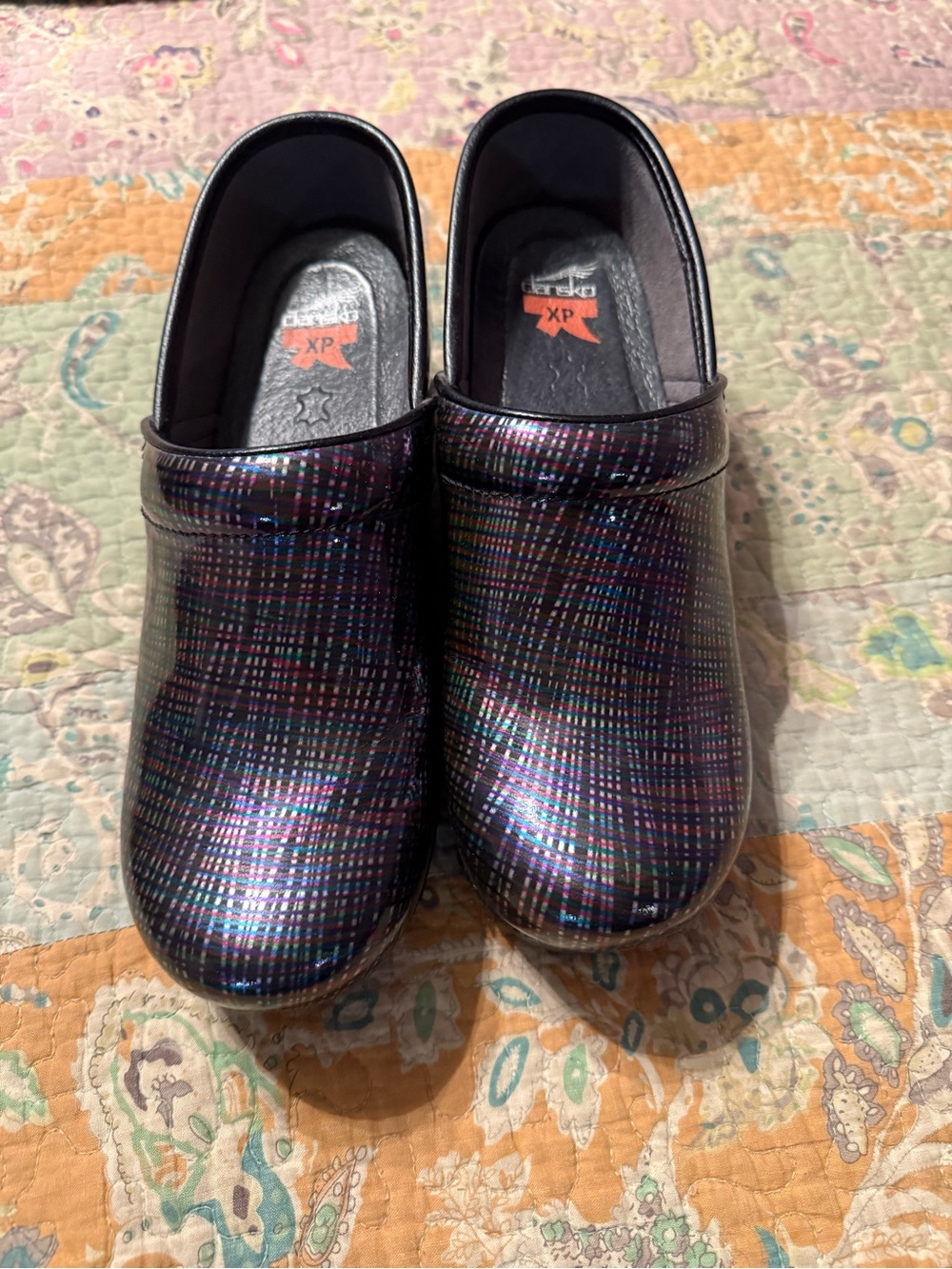 Women’s Dansko Metallic Plaid Slip-On Clogs - Purple Multi